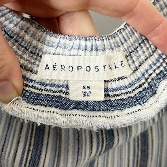Aeropostale Women's Striped Button-Front Midi Skirt XS Blue & White Linen Blend - Picture 6 of 8